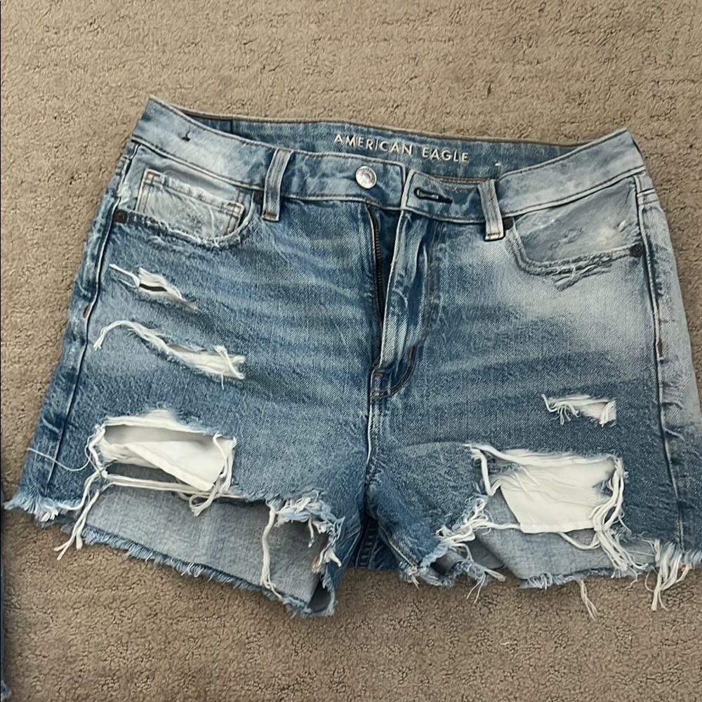 American Eagle Outfitters Blue Distressed Jean Shorts